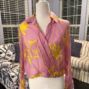 CAbi Sheer Purple/Yellow Pullover Blouse S